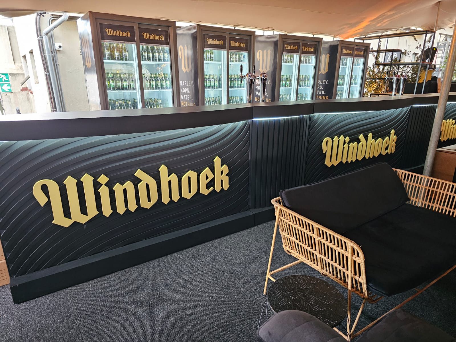Windhoek hospitality counter and seating setup